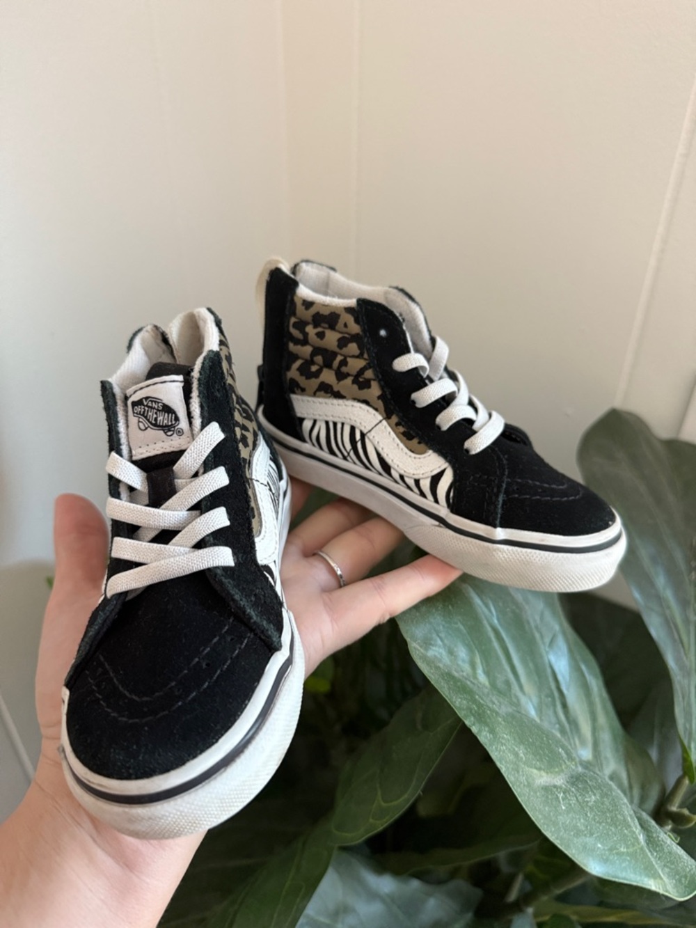 Vans Kids Black White High-Top Sneakers with Animal & Zebra Panels